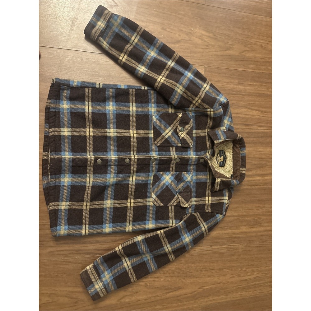 Freedom Foundry Boys Brown Blue Plaid Fleece Sherpa Lined Shacket Jacket Medium